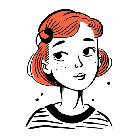 Portrait of a beautiful red haired girl. Vector illustration.