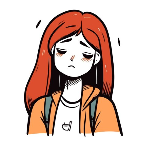 Portrait of a red haired girl with a sad face.