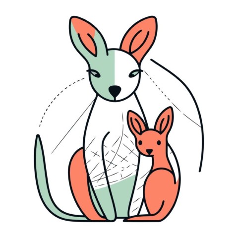 Cute kangaroos. Vector illustration in flat style.