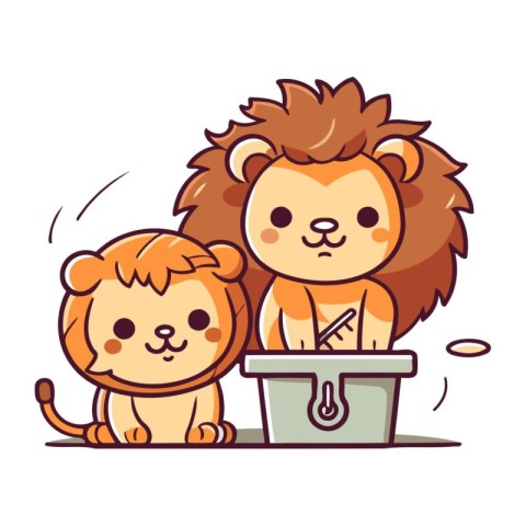 Cute lion and lioness. Vector illustration in a flat style.