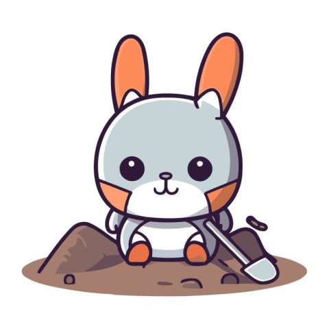 rabbit digging a hole in the ground cartoon character vector ill