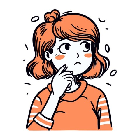 Illustration of a little girl who thinks about something. Vector