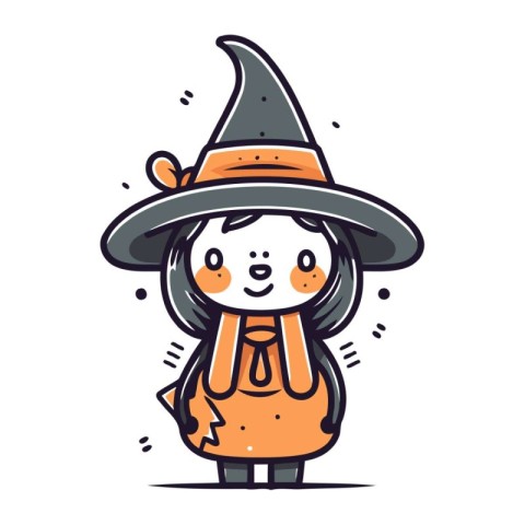 Cute witch girl in halloween costume. Vector illustration.