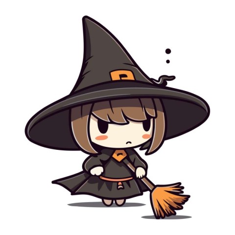 Illustration of a Cute Witch Girl with a Broomstick