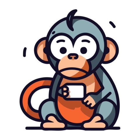 Monkey with a cup of coffee. Vector illustration in a flat style