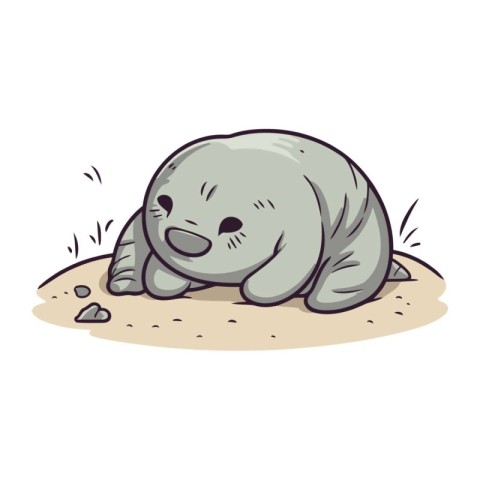 Illustration of a Cute Grey Seal Sleeping on the Sand. Vector