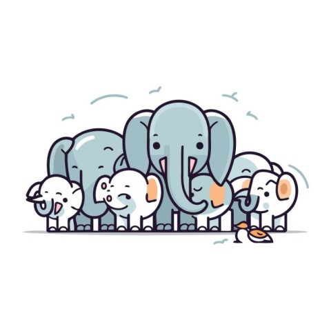 Elephants family. Cute cartoon animals. Vector illustration.