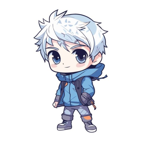 Cute little boy with a backpack. Vector illustration on white ba