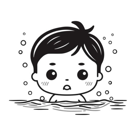 cute little boy swimming in sea. cartoon vector illustration gra