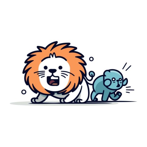 Lion fight with monkey   cute cartoon animal character vector il