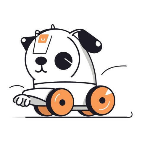 Cute dog riding a toy train. Vector illustration on white backgr