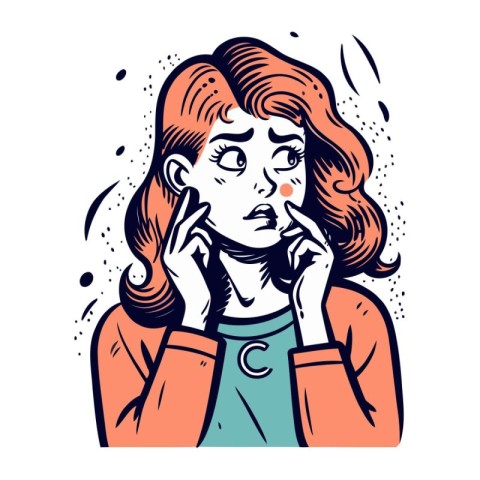 Vector illustration of a young woman in a panic. The concept of