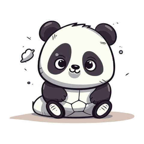 Cute panda sitting on a soccer ball. Cartoon vector illustration