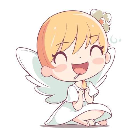 Cute little angel girl vector illustration. Cartoon little angel