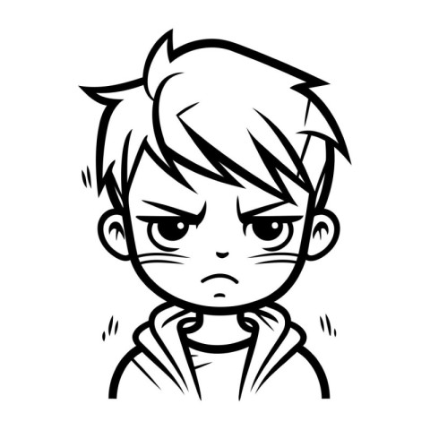 Angry boy   Black and White Vector Illustration. Isolated On Whi