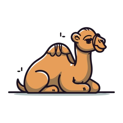 Cute camel sitting on the ground. Vector illustration in cartoon