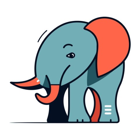 Cute cartoon elephant. Vector illustration in trendy flat line s