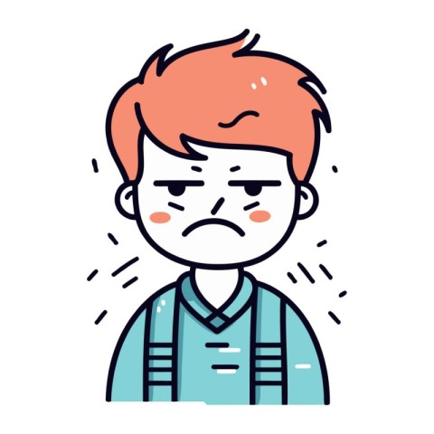 Angry boy with facial expression. Vector illustration in doodle