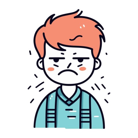 Angry boy with facial expression. Vector illustration in doodle