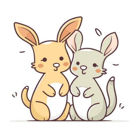 Cute rabbit and hare vector illustration. Cartoon animal charact