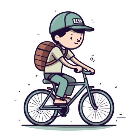 Vector illustration of a boy riding a bicycle with a backpack an