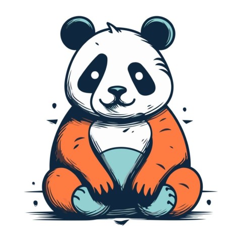 Cute panda sitting on the ground. Hand drawn vector illustration