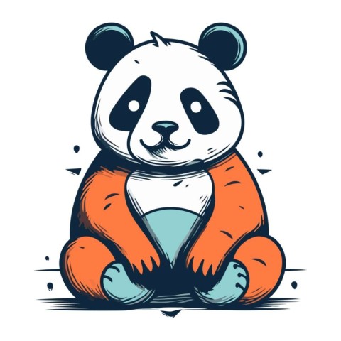 Cute panda sitting on the ground. Hand drawn vector illustration