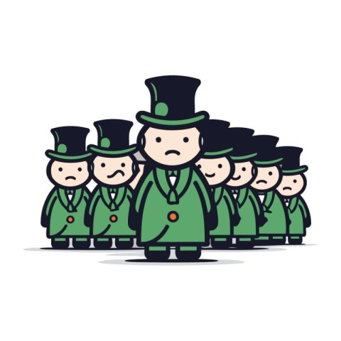 Leprechaun with a crowd of children. Vector illustration.