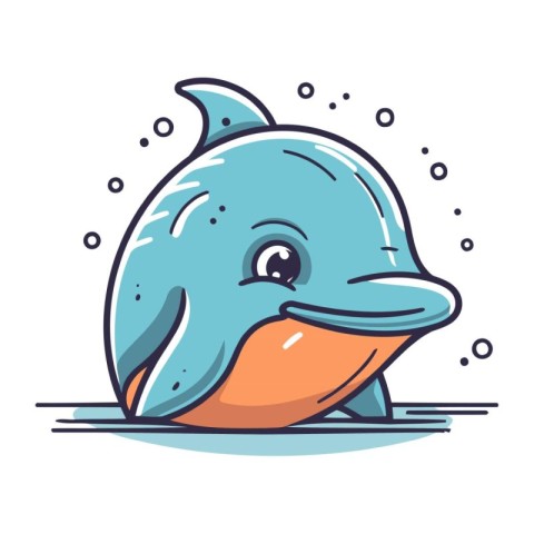 Cute cartoon dolphin. Vector illustration. Isolated on white bac