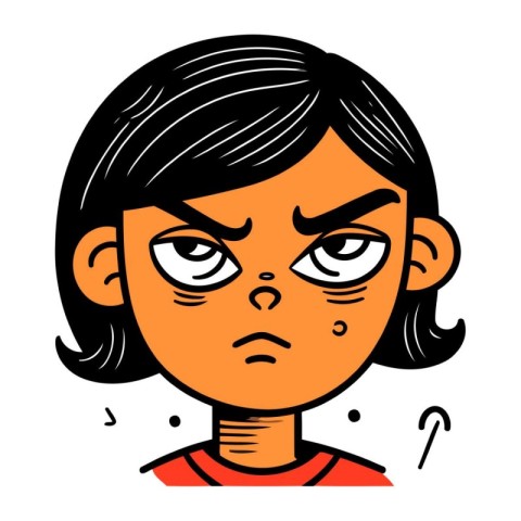 Sad face of a girl with a sad expression. Vector illustration.