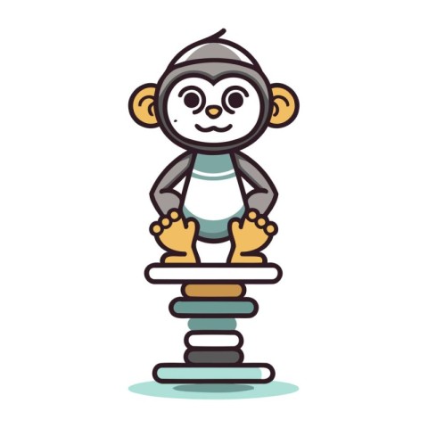 Monkey sitting on a seesaw. Vector illustration in cartoon style