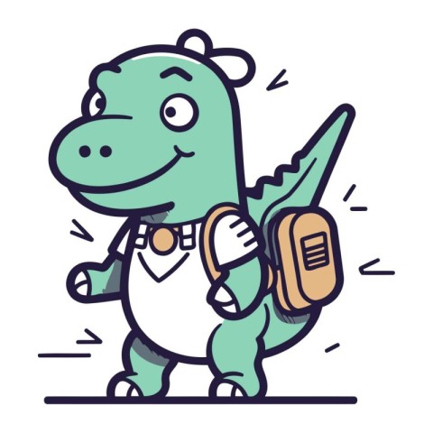 Cute crocodile with backpack. Vector illustration in cartoon sty