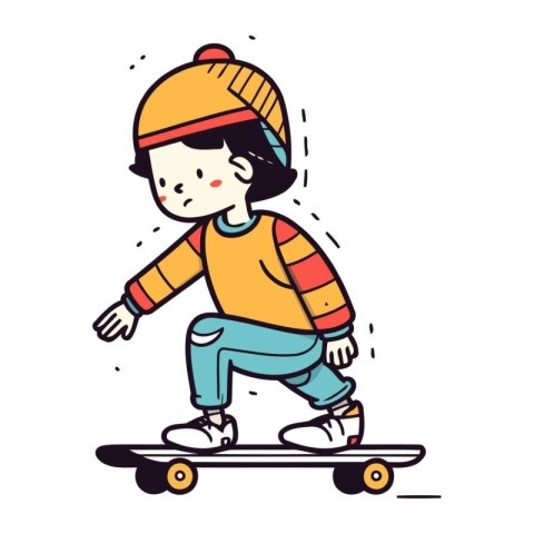 Cute little girl riding on a skateboard. Vector illustration.