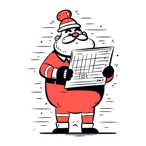 Santa Claus holding a newspaper. Vector illustration in cartoon