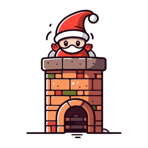 Santa Claus in the chimney. Christmas and New Year vector illust