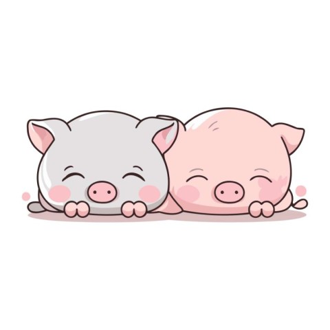 Illustration of Cute Pig and Piglet Mascot Character