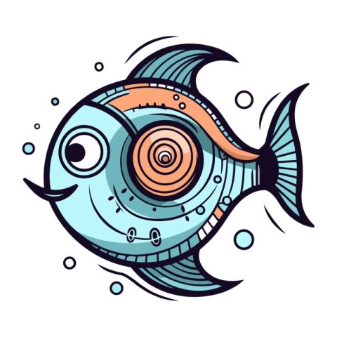 Cute cartoon fish. Hand drawn vector illustration isolated on wh