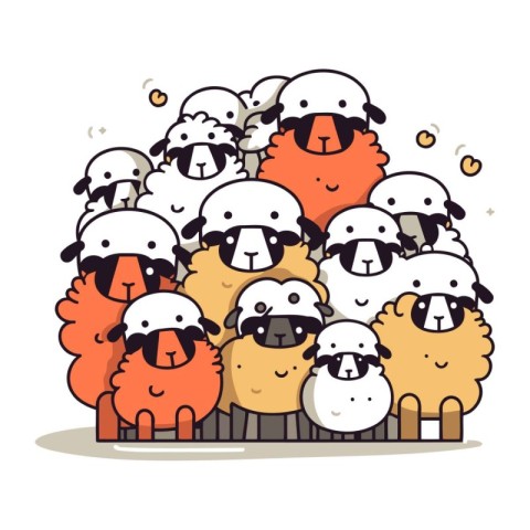 Cartoon sheeps group. Vector illustration of cute cartoon sheeps