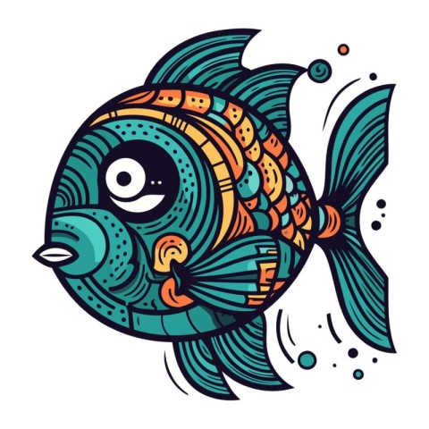 Vector hand drawn doodle illustration of a cute cartoon fish.