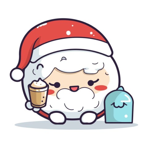 Santa Claus with ice cream. Cute cartoon character vector illust