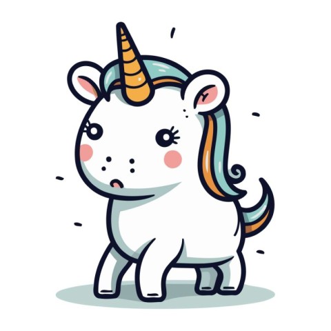 Cute cartoon unicorn. Vector illustration isolated on a white ba