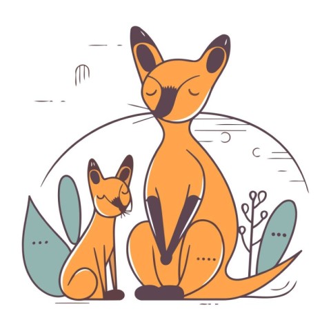 Cute kangaroo and fox. Vector illustration in cartoon style.