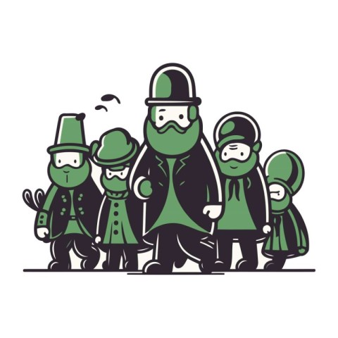 Happy Saint Patricks Day. Group of elves. Vector illustration.