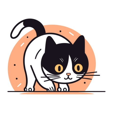 Cute black and white cat. Vector illustration in cartoon style.