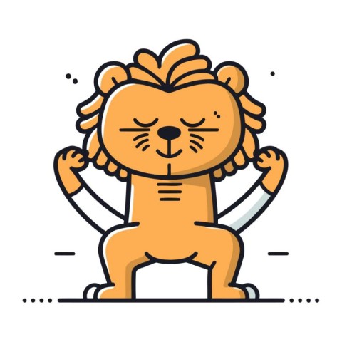 Lion character in flat line style. Vector illustration of cute a