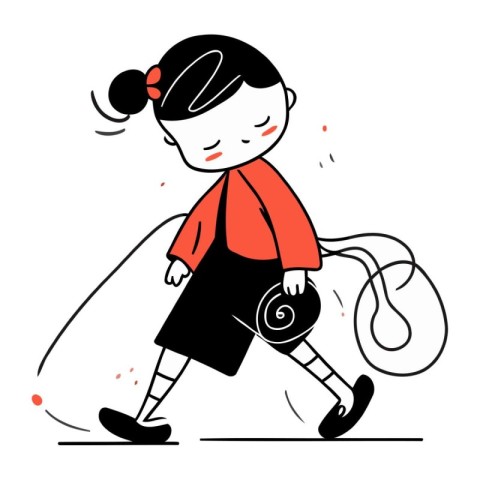 Vector illustration of a little girl doing exercise with dumbbel