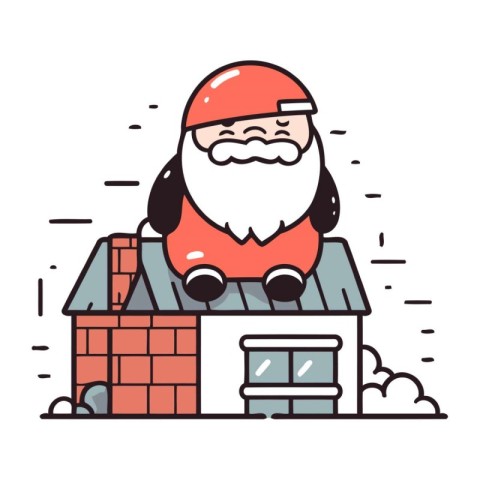 Santa Claus sitting on a roof of a house. Vector illustration.