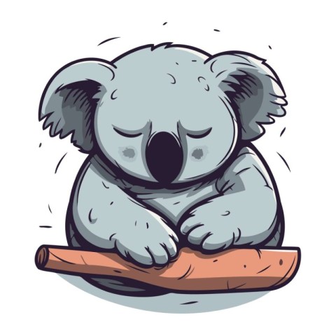 Cute koala sleeping on a log. Vector cartoon illustration.