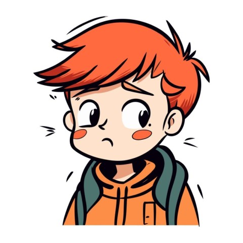 Vector illustration of a boy with a red hair in a jacket and a b