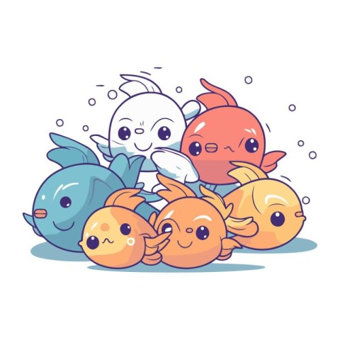 Cute cartoon fish. Vector illustration in a flat style on a whit